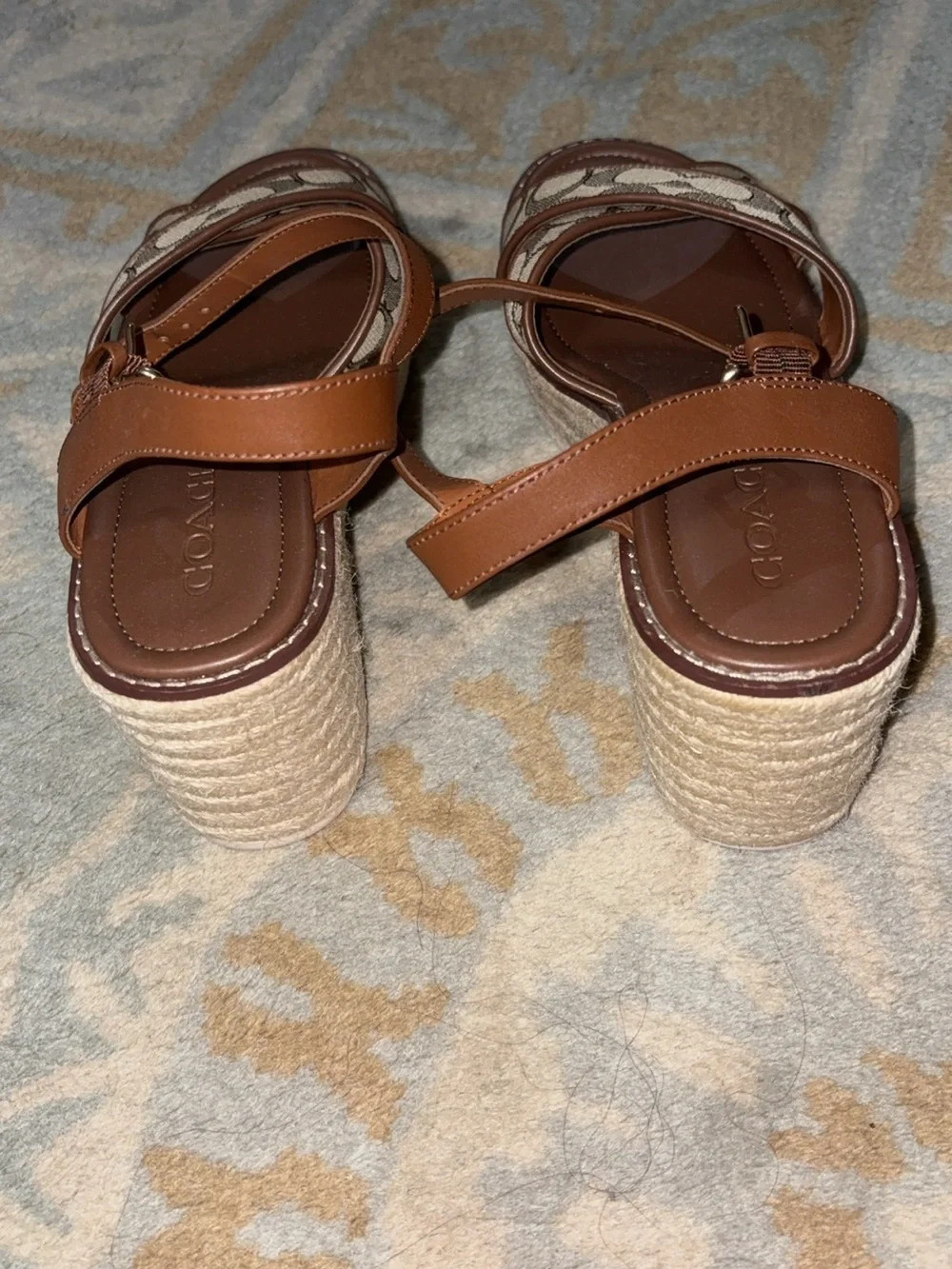 Coach Tan & Brown Signature Cross-Panel Slingback Sandals